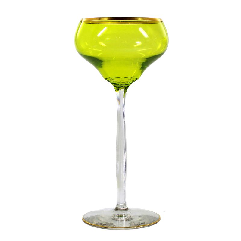 1 of 3. Stem glass with faceted shaft and pistache-colored bowl, Theresienthal