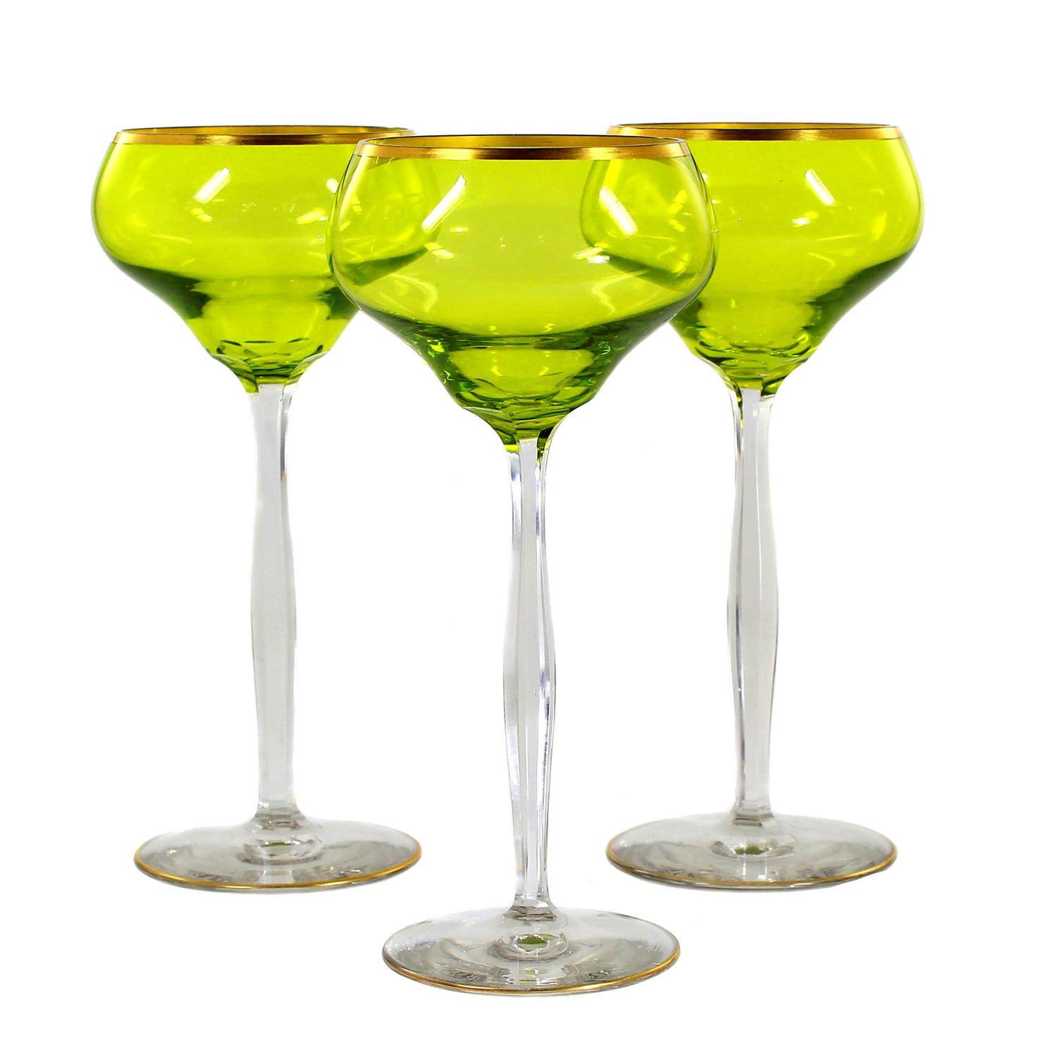 1 of 3. Stem glass with faceted shaft and pistache-colored bowl, Theresienthal