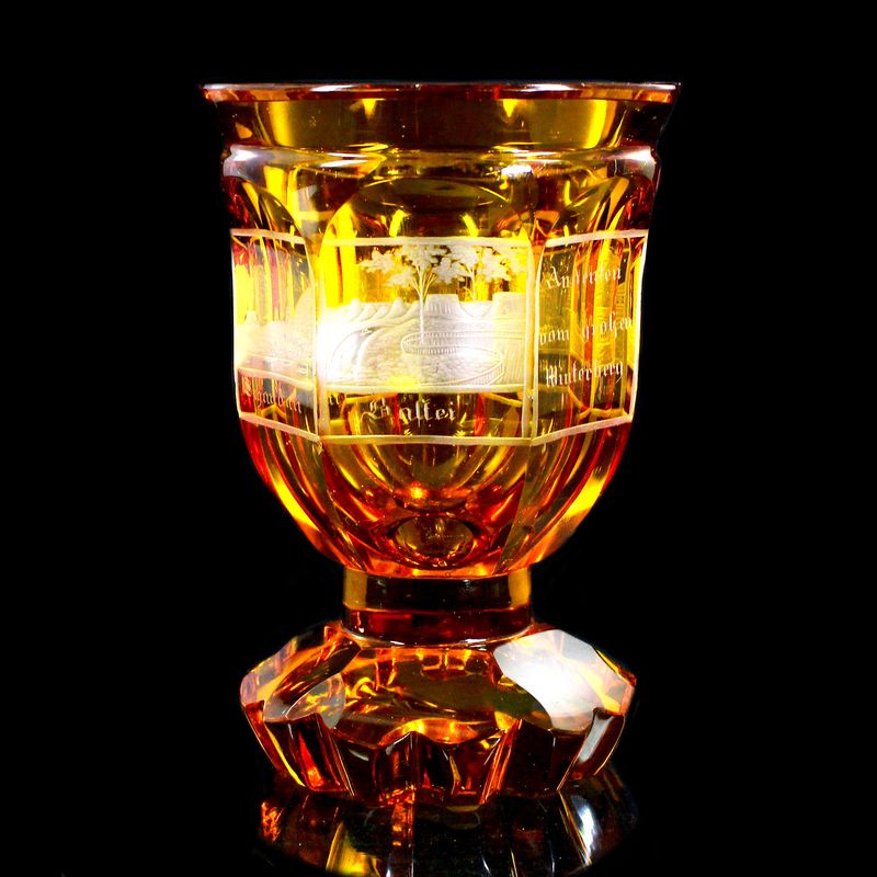 Footed cup made of silver-yellow glazed glass from Winterberg, 2nd half of the 19th century.