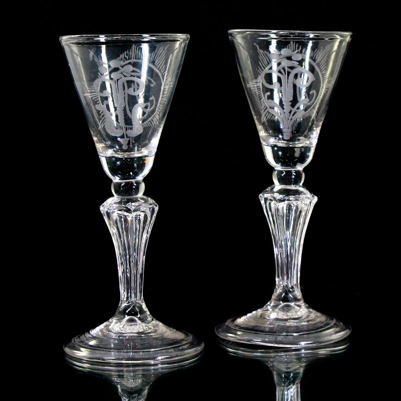 1 of 2. Goblet with guard star and cipher FR for Fredericus Rex, around 1750-60