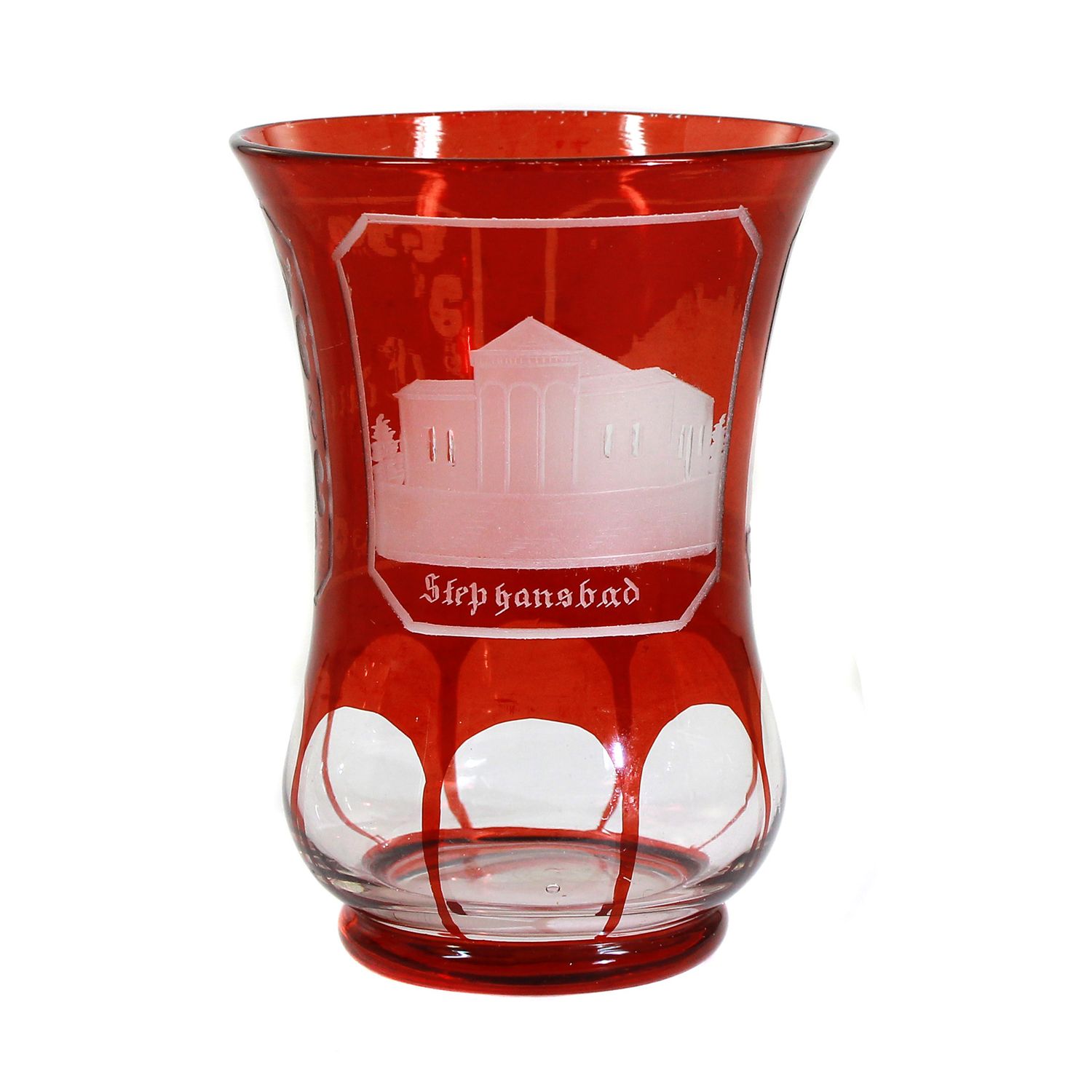 Mug made of ruby ​​red glazed glass with views of Schlossberg &amp; Stephansbad