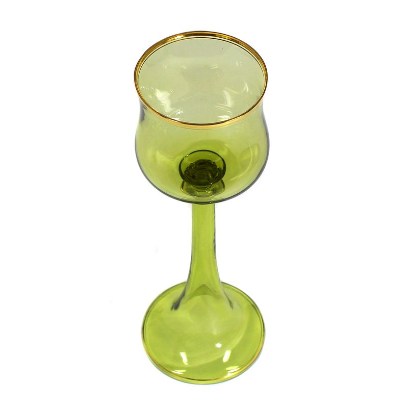 Römer / wine glass made of olive green crystal glass, Fritz Heckert, designed by Sütterlin