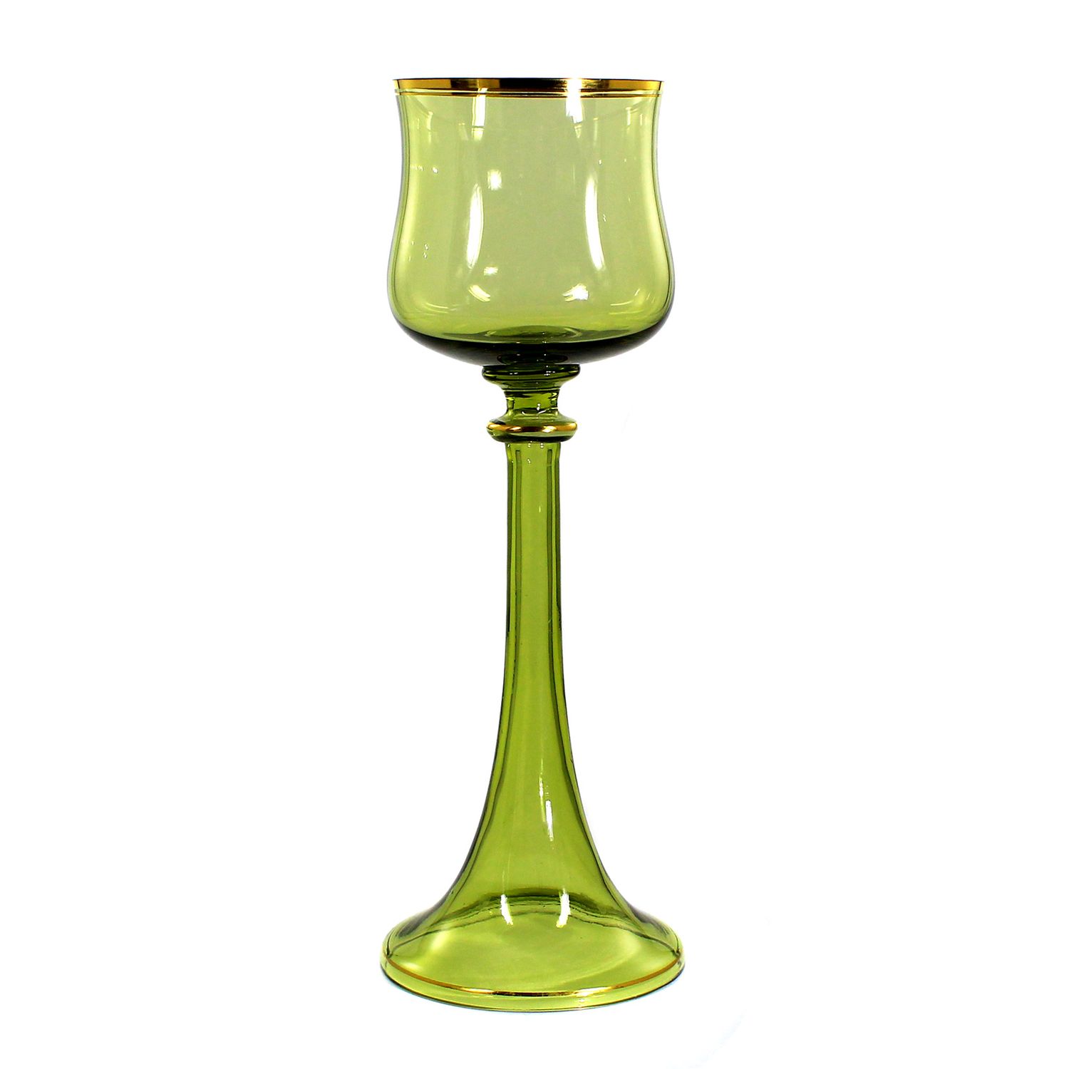 Römer / wine glass made of olive green crystal glass, Fritz Heckert, designed by Sütterlin