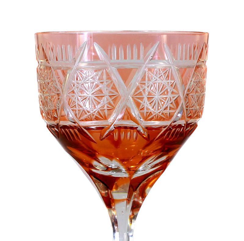 Stem glass with faceted shaft and apricot-colored bowl, Poschinger around 1925