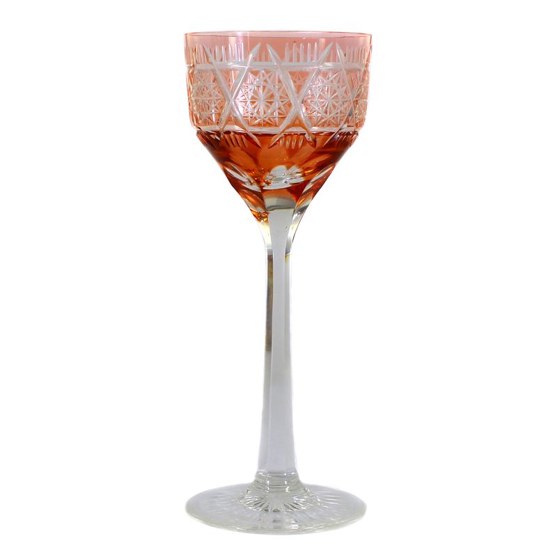 Stem glass with faceted shaft and apricot-colored bowl, Poschinger around 1925