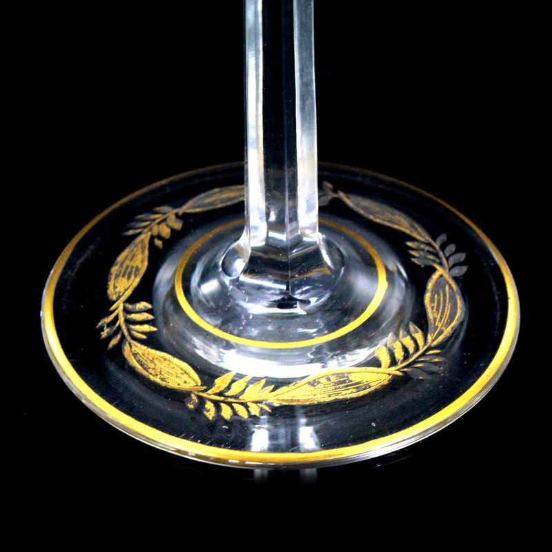 Stem glass with engraved floral decoration and polished gold application, around 1900