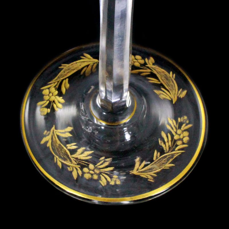 Art Nouveau stem glass with engraved decoration &amp; polished gold, w. Josephinenhütte