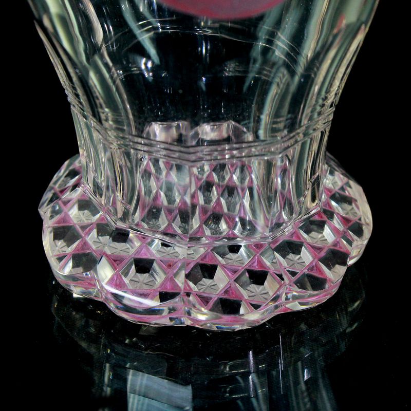 Footed cup with pink glazed and cut views, Bohemia around 1835-40