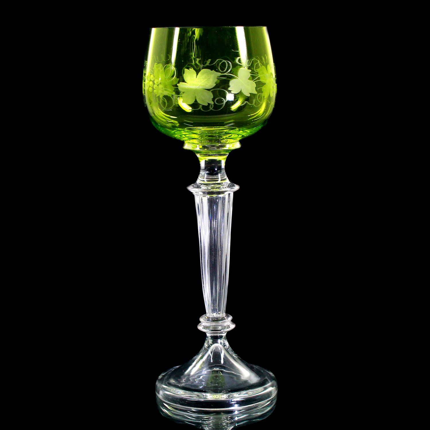 Stem glass with ribbed hollow shaft and engraved grapevine decoration, Fritz Heckert, around 1900