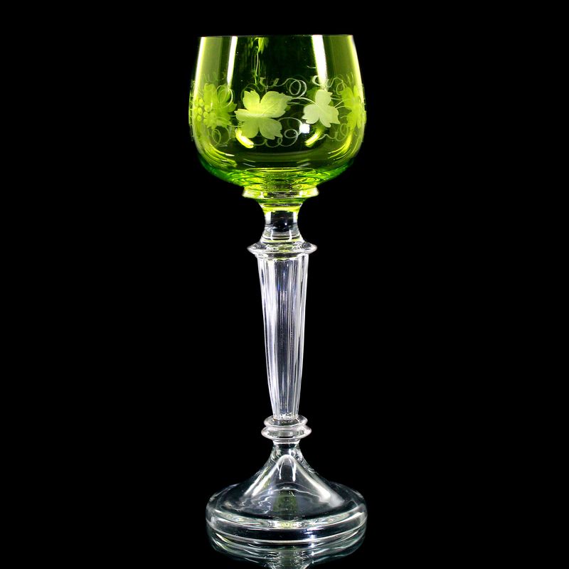 Stem glass with ribbed hollow shaft and engraved grapevine decoration, Fritz Heckert, around 1900