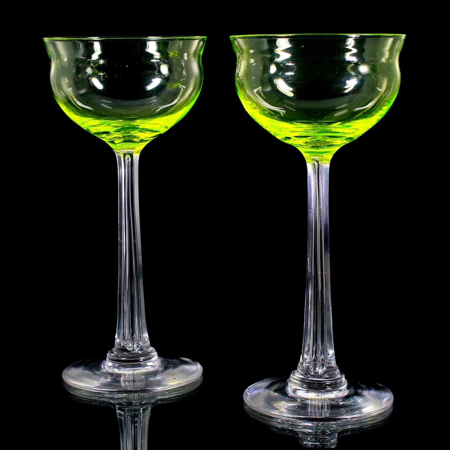 1 of 2. High-quality stem glass with uranium-containing cup, Villeroy &amp; Boch around 1910