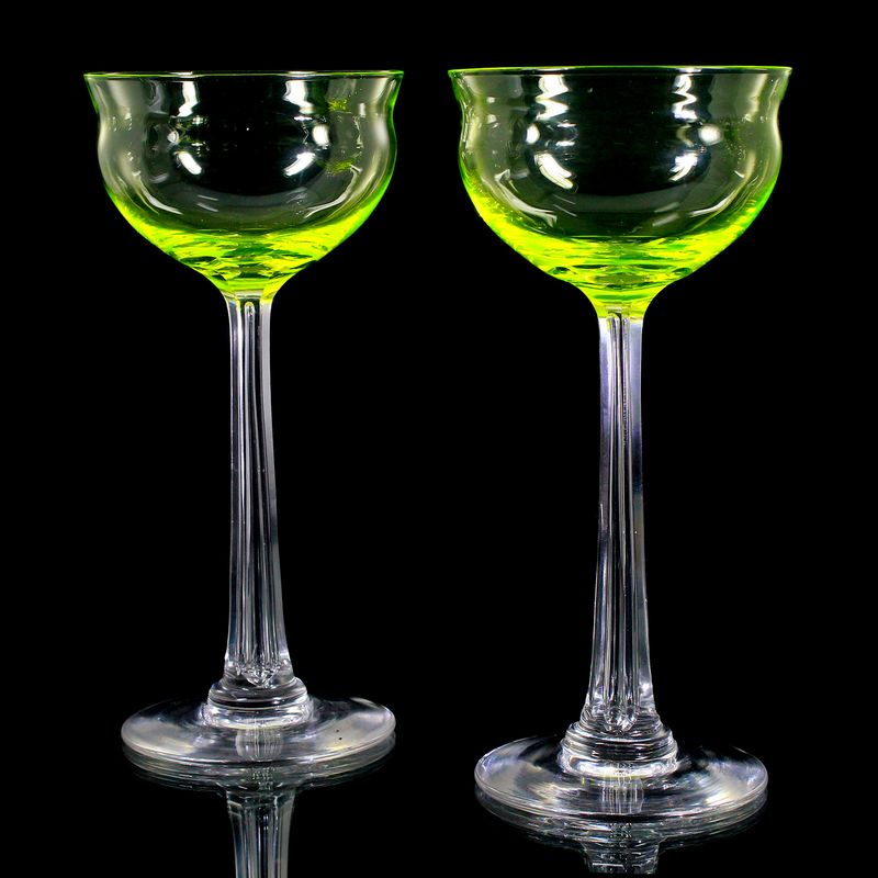 1 of 2. High-quality stem glass with uranium-containing cup, Villeroy &amp; Boch around 1910
