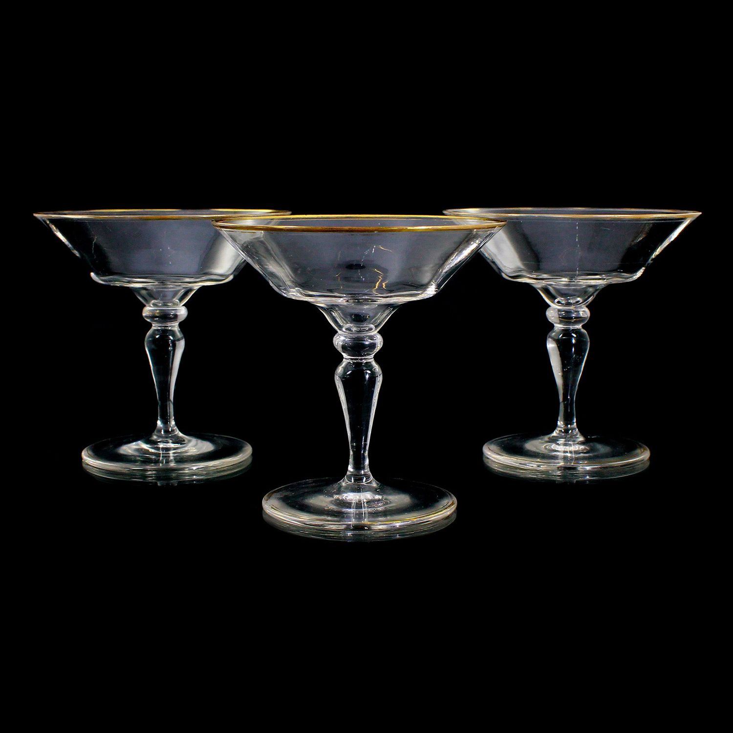 3 champagne bowls made of colorless, optically ribbed glass, Josephinenhütte around 1900