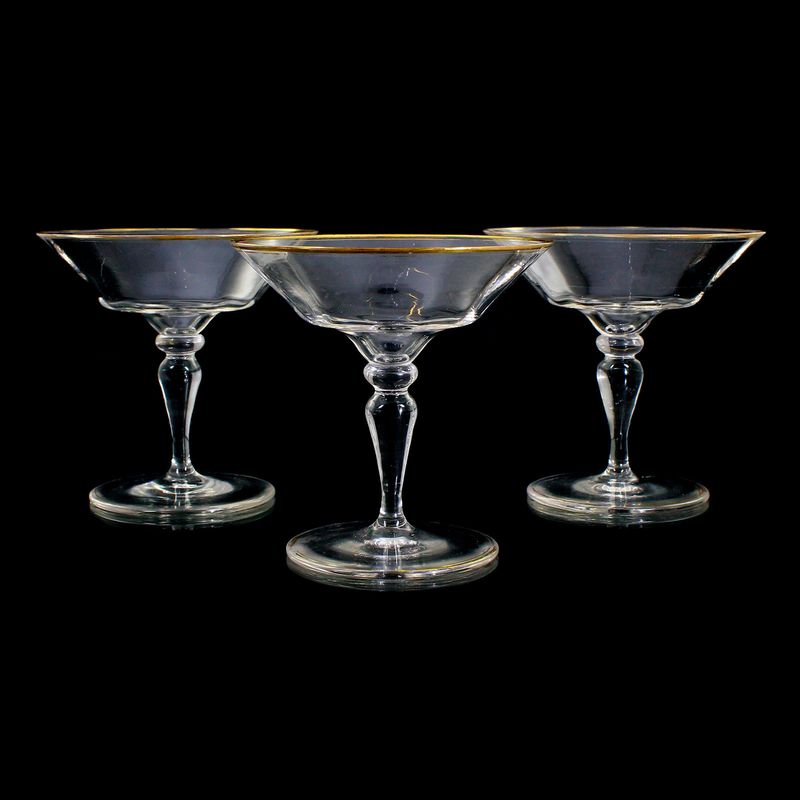 3 champagne bowls made of colorless, optically ribbed glass, Josephinenhütte around 1900