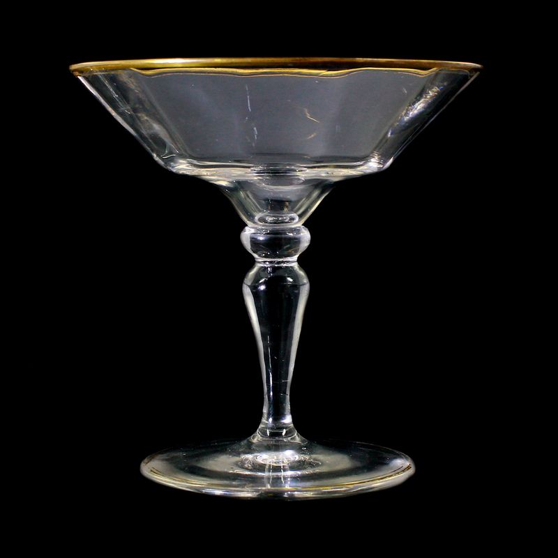 3 champagne bowls made of colorless, optically ribbed glass, Josephinenhütte around 1900