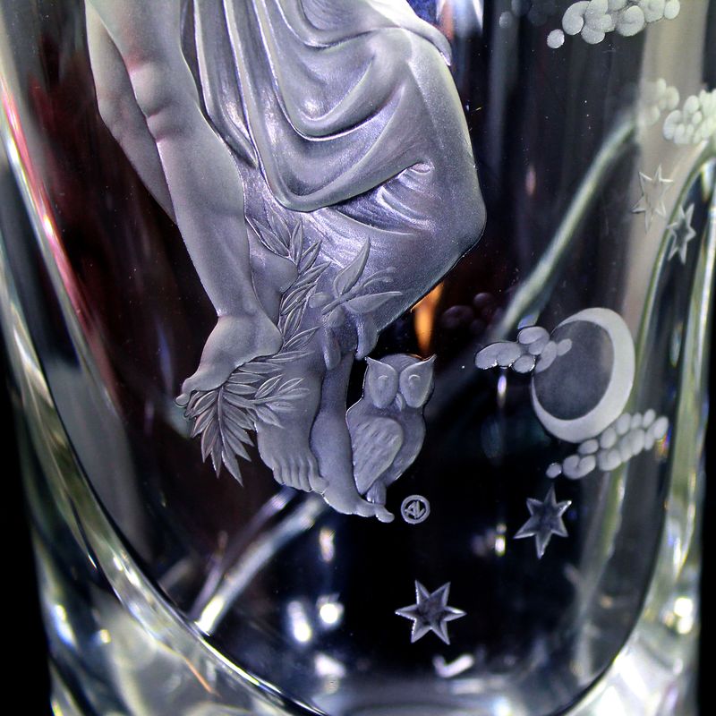 Tall vase with two female nudes as a 'day and night' allegory, cut by Alfred Oppitz.