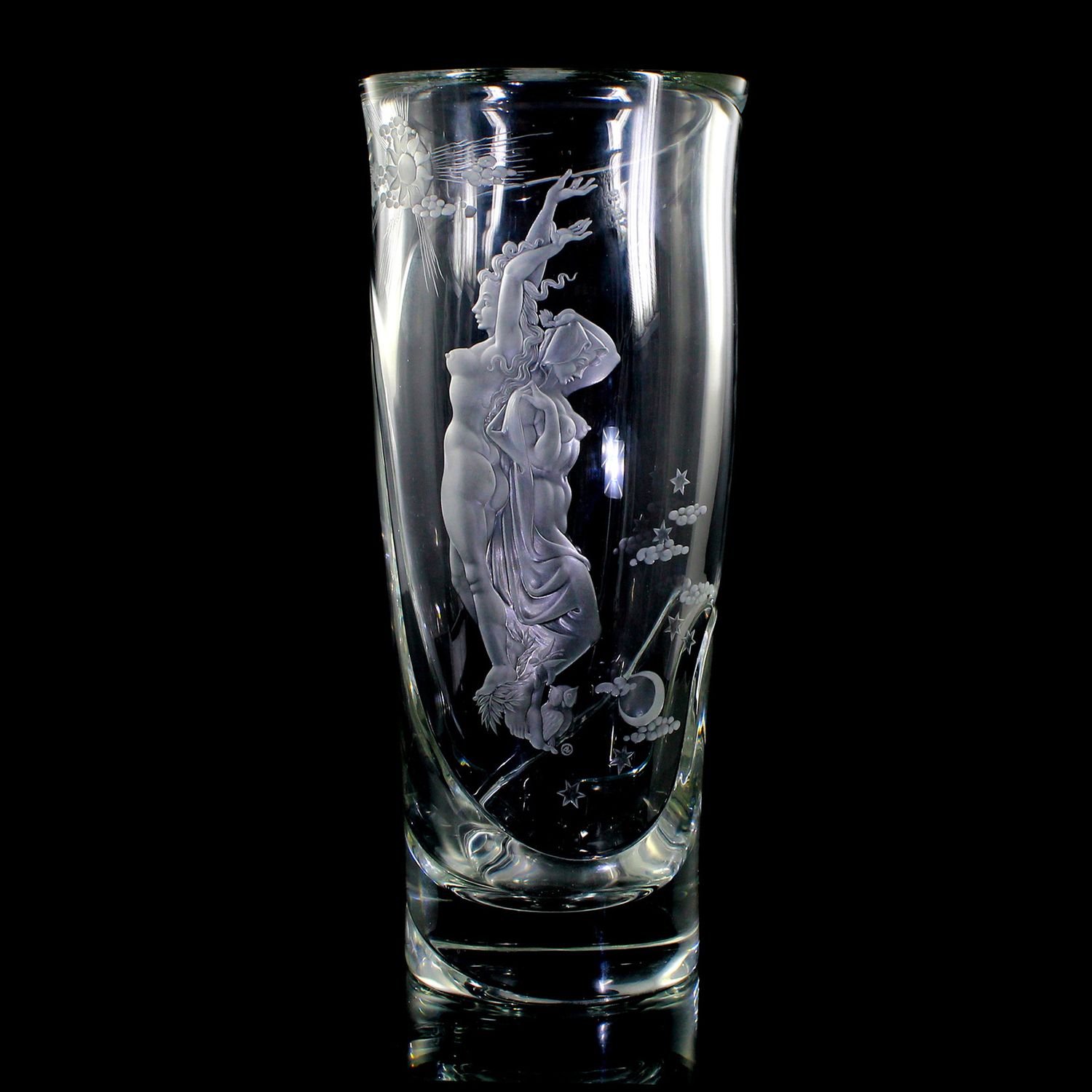Tall vase with two female nudes as a &#39;day and night&#39; allegory, cut by Alfred Oppitz.