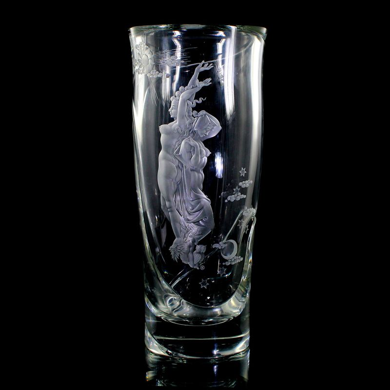 Tall vase with two female nudes as a &#39;day and night&#39; allegory, cut by Alfred Oppitz.