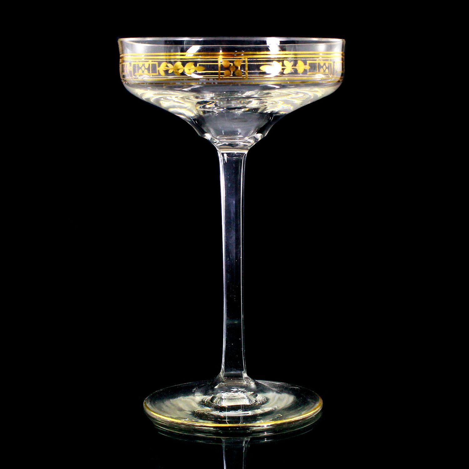 Champagne bowls made of colorless glass with gold decoration, Theresienthal, 1905