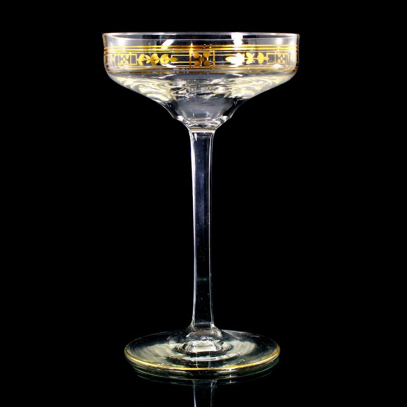 Champagne bowls made of colorless glass with gold decoration, Theresienthal, 1905