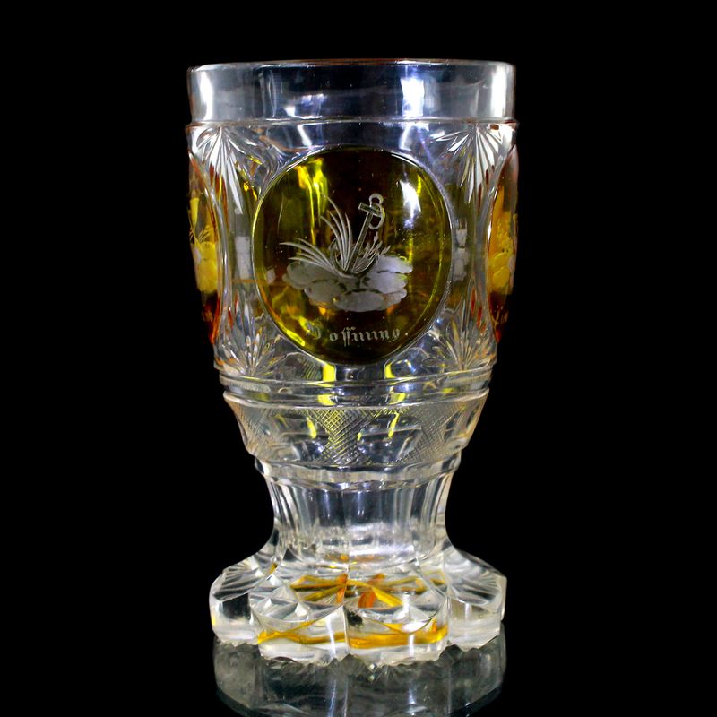 Large footed beaker with carved allegories, Bohemia around 1840-50