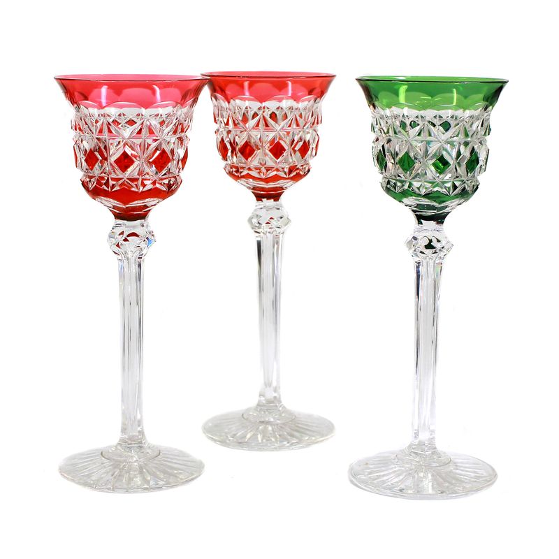 3 liqueur goblets with elaborate cut and grinding decoration, VSL or Josephinenhütte
