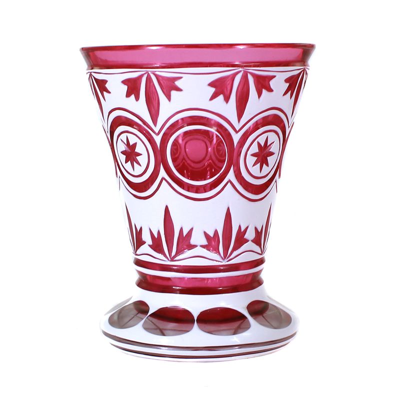 Footed cup with pink interior and tin enamel overlay, Russian around 1850