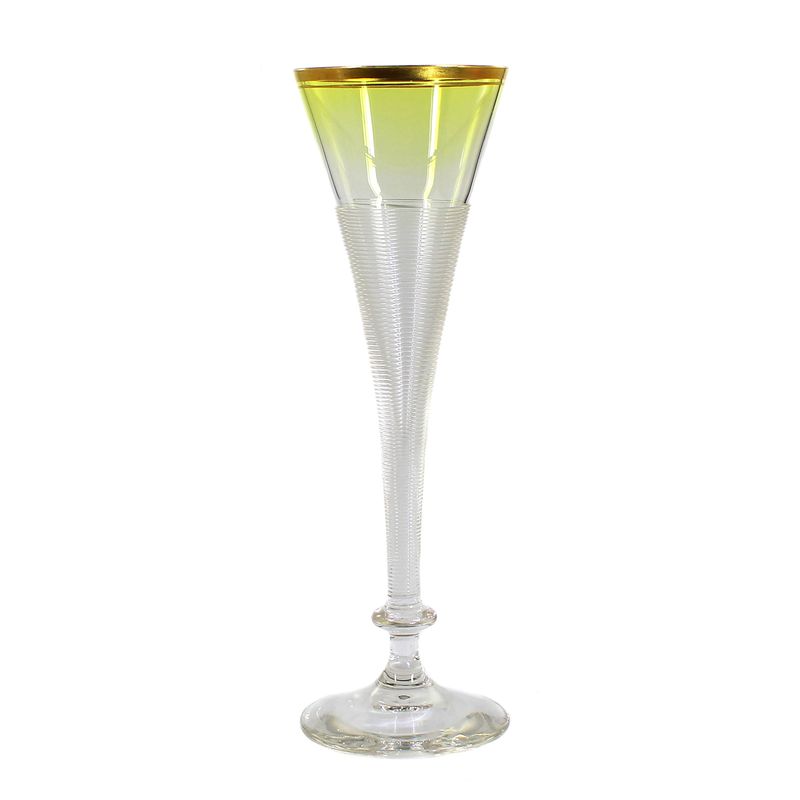 3 champagne flutes with spun thread and coloured glaze, Josephinenhütte around 1900