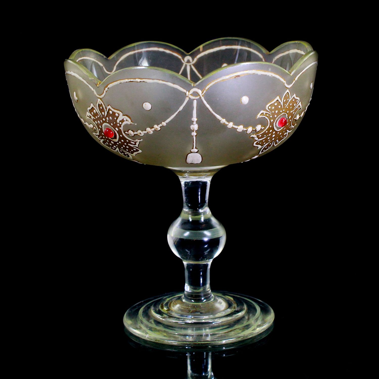 Matted footed bowl made of colorless glass with glass beads, 2nd half. of the 19th century