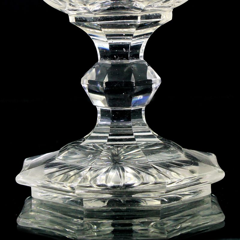 Bohemian goblet with faceted disc base and peeled body dated 1852