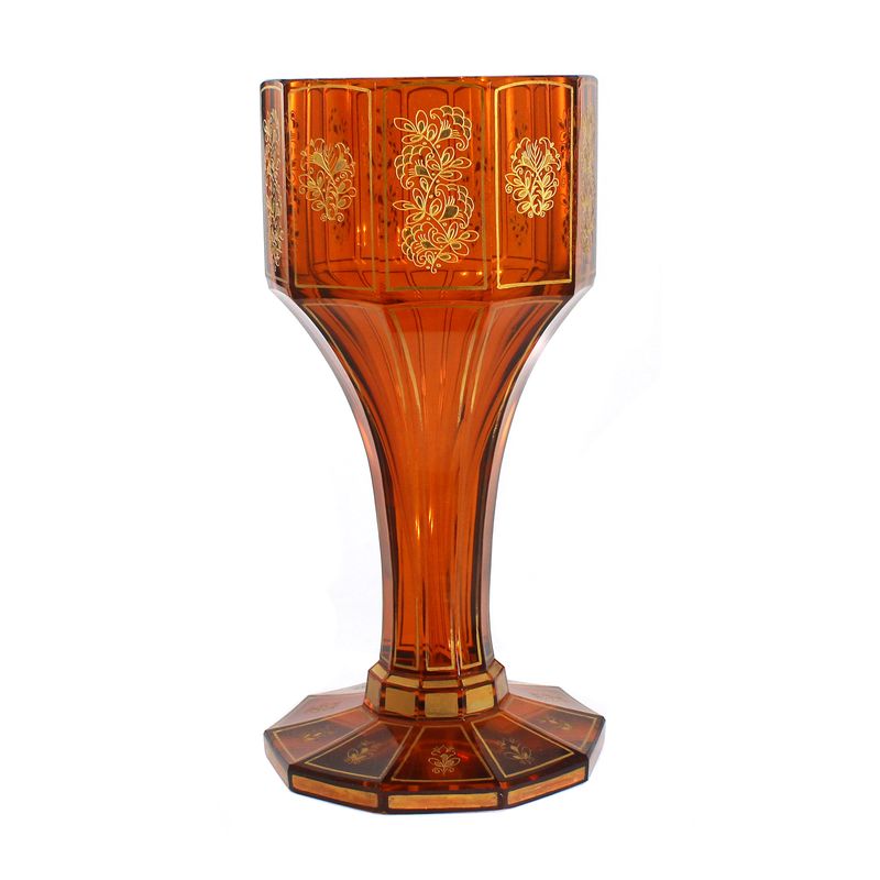 Large cup made of amber-colored glass, designed by H. Eiselt, Steinschönau around 1925