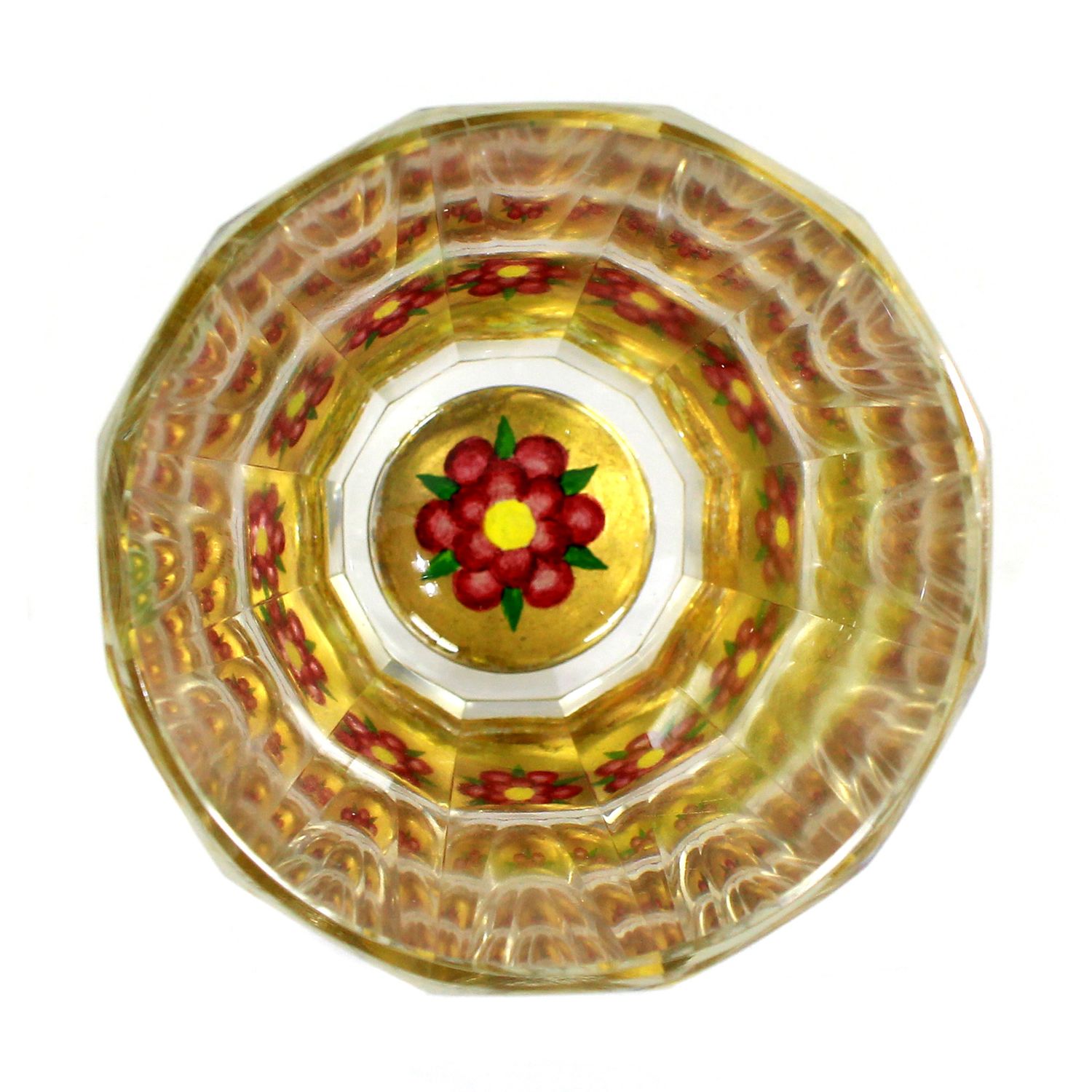 Prismatic cup with embedded floral decoration in the base, Bohemia around 1900
