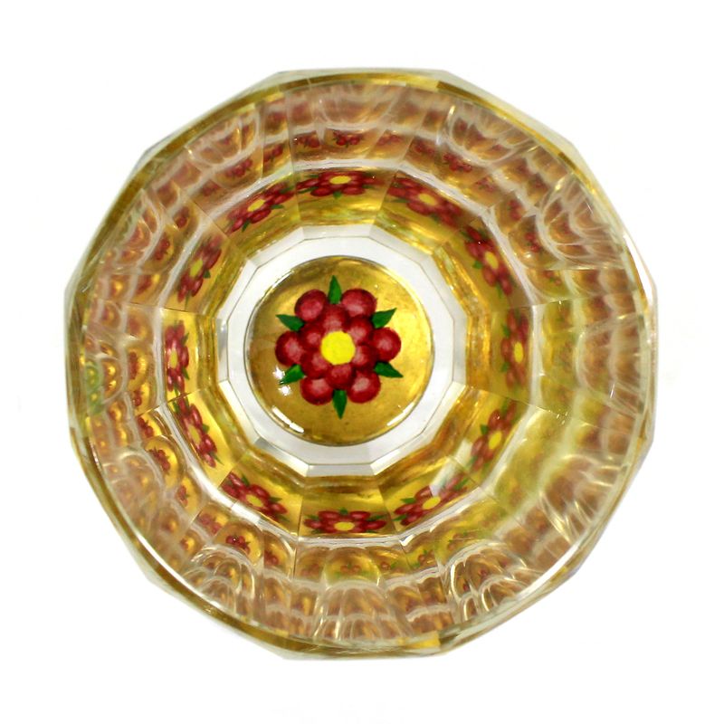 Prismatic cup with embedded floral decoration in the base, Bohemia around 1900