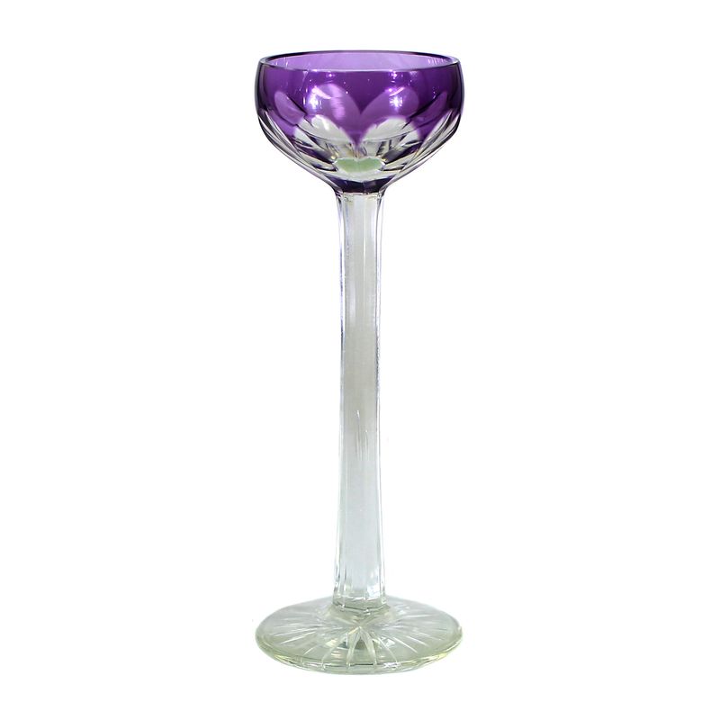 1 of 2. Stem glass with purple overlay and 8-fold cut, Russia around 1900