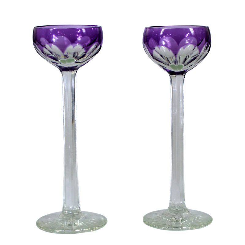 1 of 2. Stem glass with purple overlay and 8-fold cut, Russia around 1900