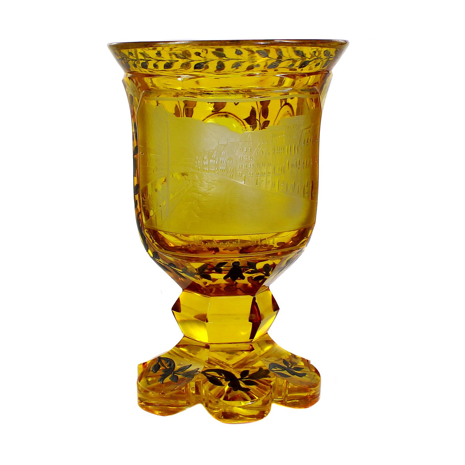 Biedermeier footed cup with a panoramic view of Bad Ischl around 1845
