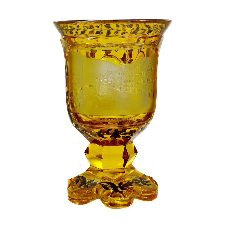 Biedermeier footed cup with a panoramic view of Bad Ischl around 1845