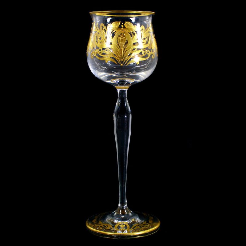 Stem glass with relief and polished gold painting, Josephinenhütte, Camillo de Maess