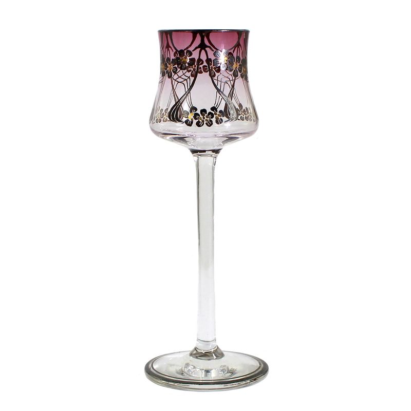 Stem glass with floral black enamel &amp; gold painting, Bohemia around 1900