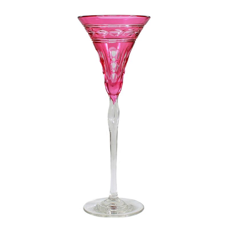 Stem glass with pink overlay and decorative cut decoration, Bohemia around 1900