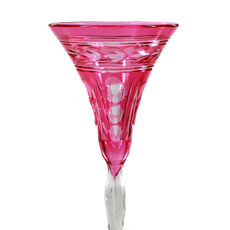 Stem glass with pink overlay and decorative cut decoration, Bohemia around 1900