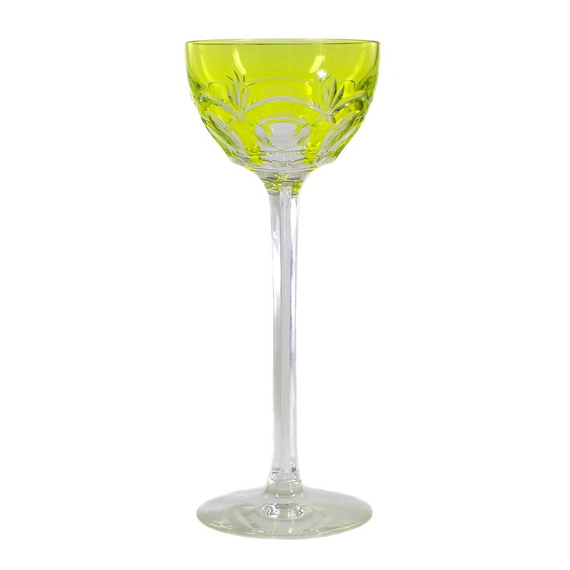 Stem glass with green-yellow overlay and decorative cut decoration, France or Bohemia around 1910