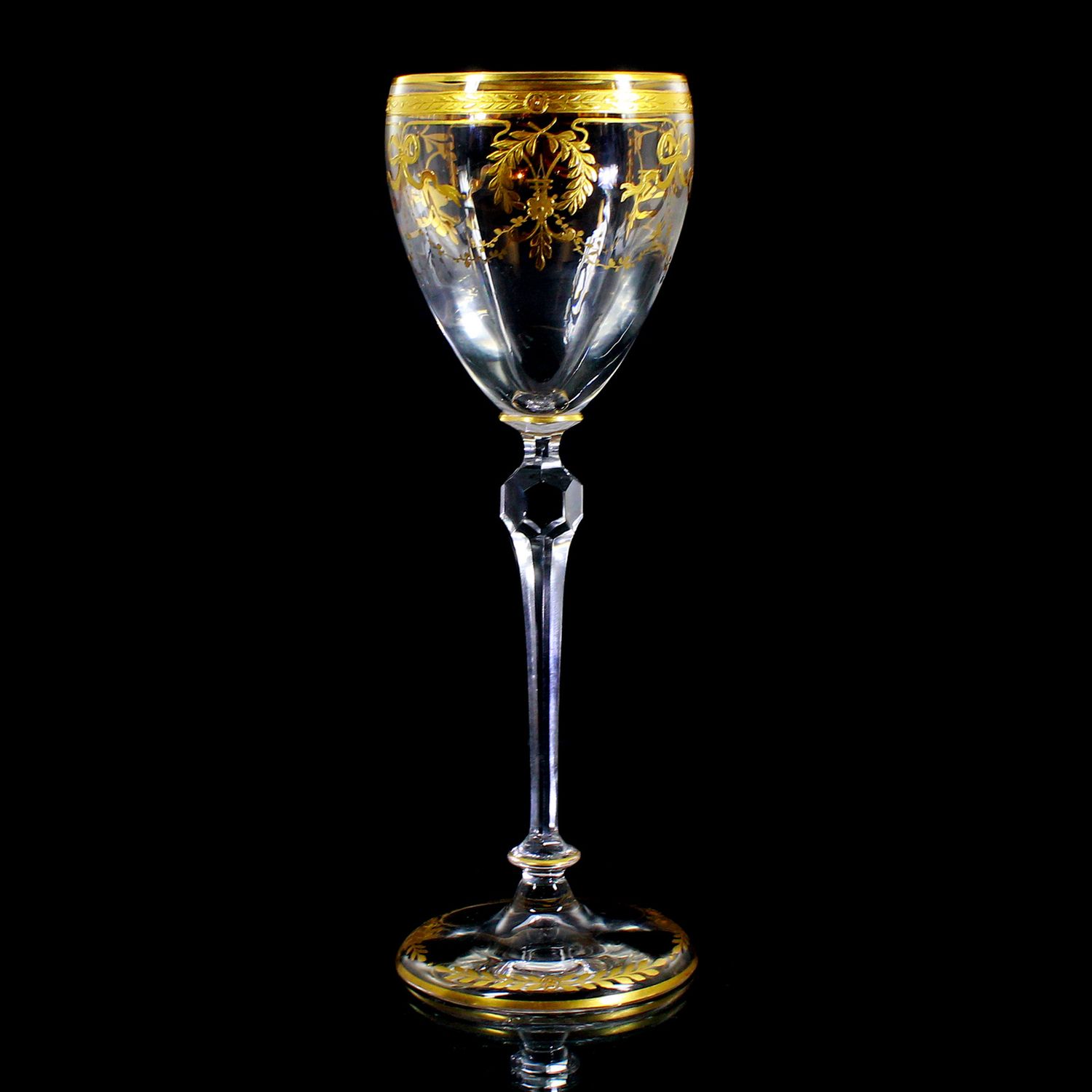Stem glass with relief and polished gold painting, Josephinenhütte, Franz Pohl around 1900