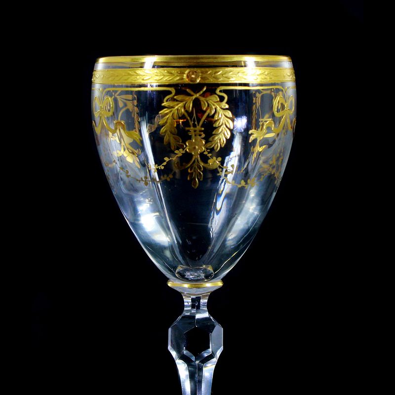 Stem glass with relief and polished gold painting, Josephinenhütte, Franz Pohl around 1900