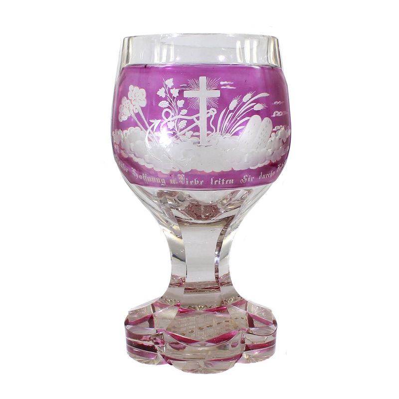 Biedermeier cup with cut and painted allegories, Bohemia around 1845