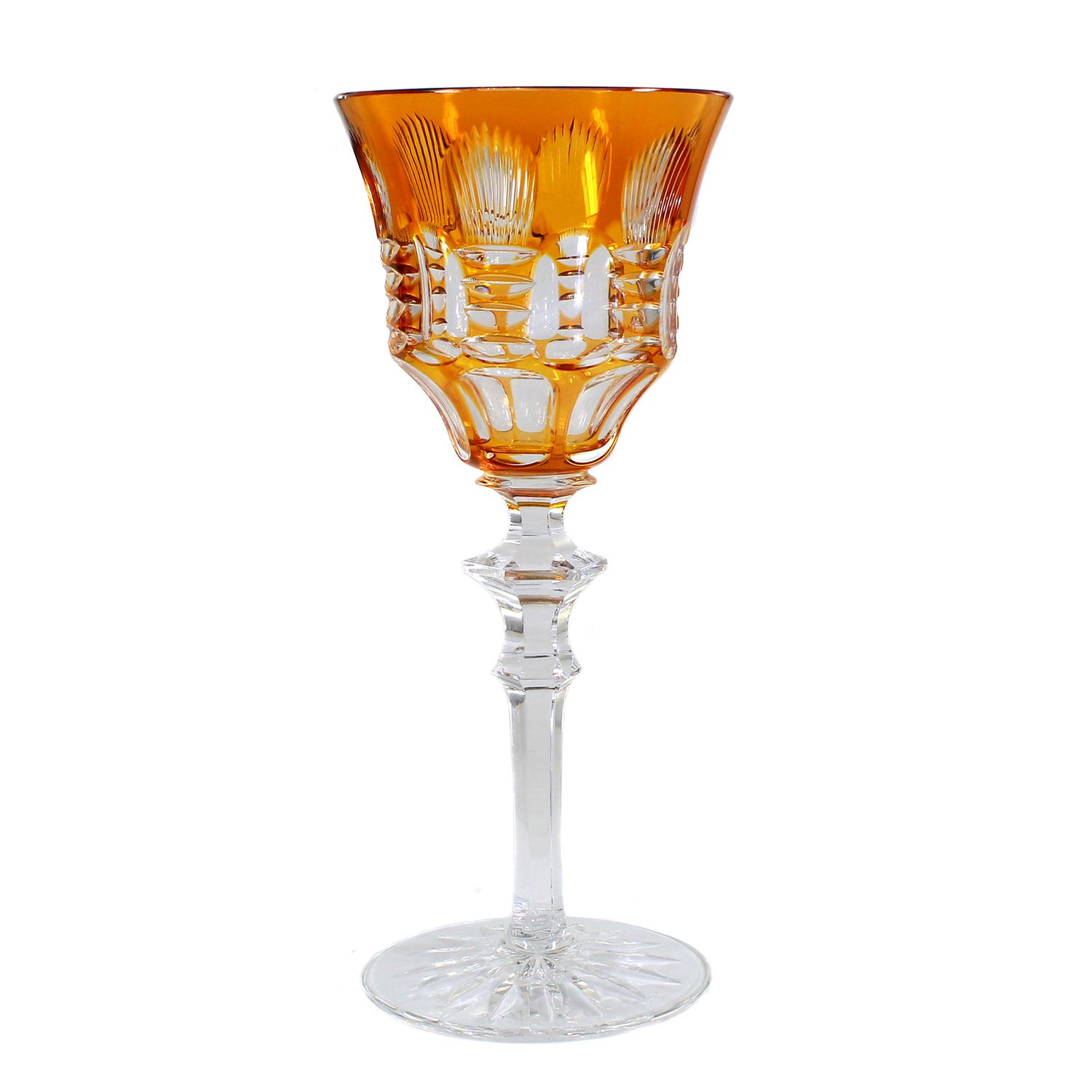 Stem glass with orange overlay, Josephinenhütte, designed by A. Pfohl around 1930