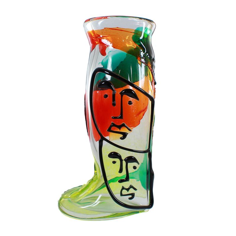 Tall vase with stylized faces, Mario Badioli, signed