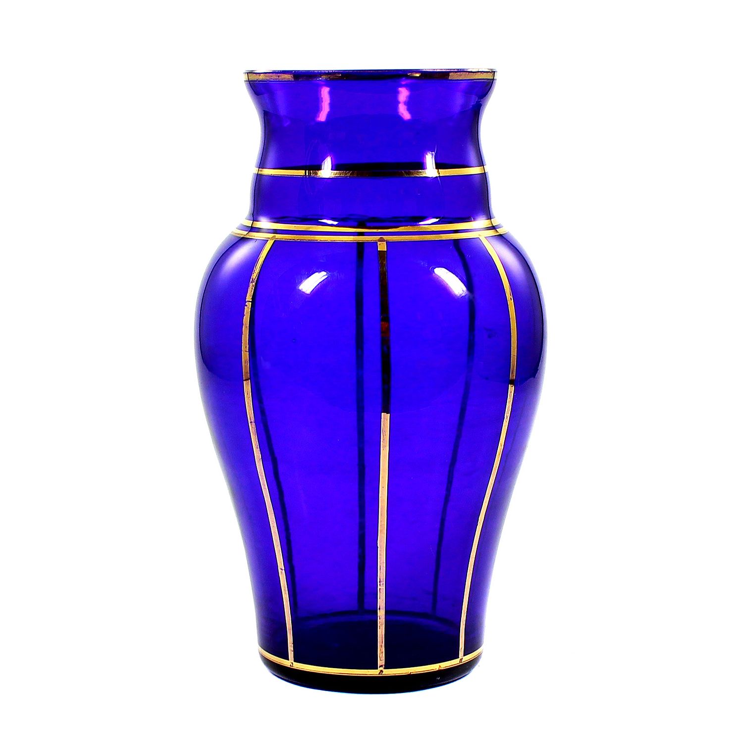 Vase made of cobalt blue glass with gold line decoration, Josephinenhütte, Siegfried Haertel