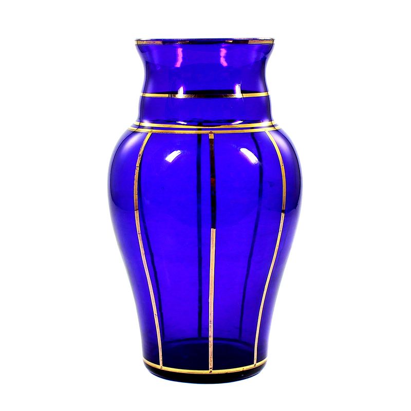 Vase made of cobalt blue glass with gold line decoration, Josephinenhütte, Siegfried Haertel