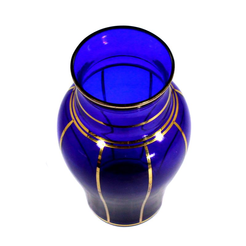 Vase made of cobalt blue glass with gold line decoration, Josephinenhütte, Siegfried Haertel